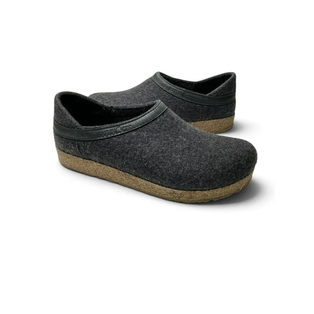 Haflinger Grizzly Torben Wool Clogs  Mens Size 42 Charcoal Slip On Cork Comfort